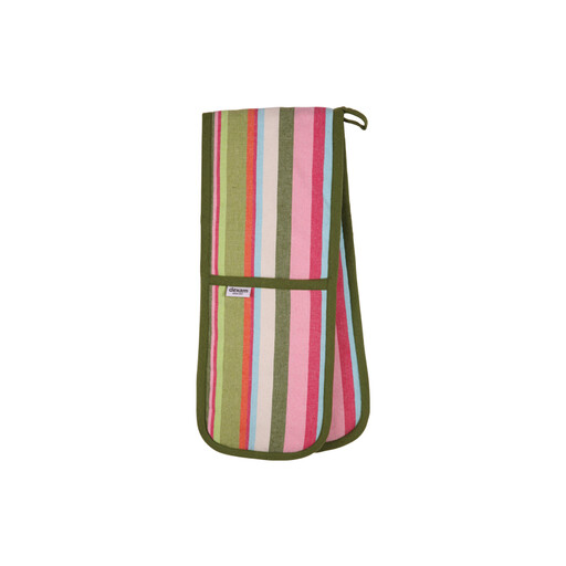 Dexam Double Oven Glove Striped 100% Cotton Green/Pink