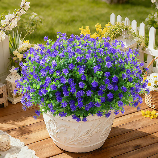 8Pcs 13.8in/35cm Artificial Fake Flowers No Fade Boxwood Faux Plastic Plants (Purple)