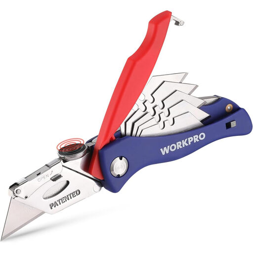 WORKPRO Carpet Knife, Foldable Utility Knife, Incl. 5 Replacement Blades