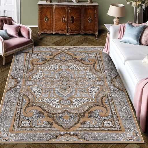 Washable Area Rug, Deep Khaki Retro Boho Design