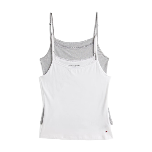 Tommy Hilfiger Premium Essentials 2 Pack Cami with Lace White Grey Heather