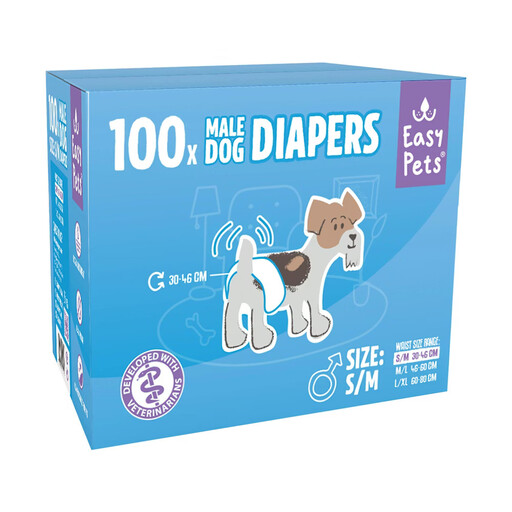 EasyPets Dog Diapers for Male Dogs, Size S/M, 100 Count