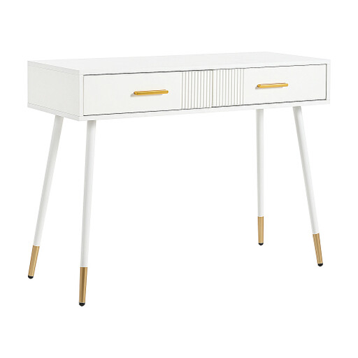 Dressing Table, Vanity Table, Desk with 2 Drawers, Metal Legs, White