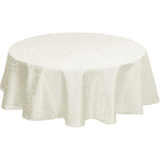 EUGAD Wipeable Damask Tablecloth with Ornamental Pattern and Silk Gloss， Round 160 cm