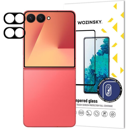 Wozinsky Full Camera Tempered Glass Protector - 9H Hardness, 0.2mm Thickness, 2 Pieces - Black Frame, Compatible with Samsung Galaxy Z Flip 7
