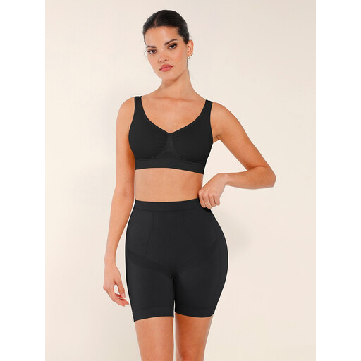 Feelingirl Seamless Comfort Mid Waist Tummy Control Shaping Shorts M/L Black