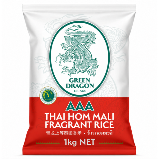 1 kg sack of Green Dragon Thai Hom Mali long-grain rice, 2026 new crop