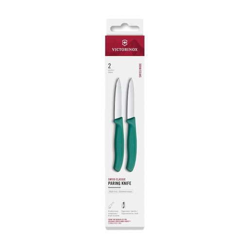 Victorinox Swiss Classic Paring Knife 2-Piece Set, 8cm straight blade, green gift box