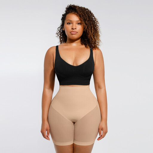 Feelingirl Mesh Smooth Mid-Thigh Everyday Invisible Edge-free V-back Slimming Waist Shorts for Women L Skin