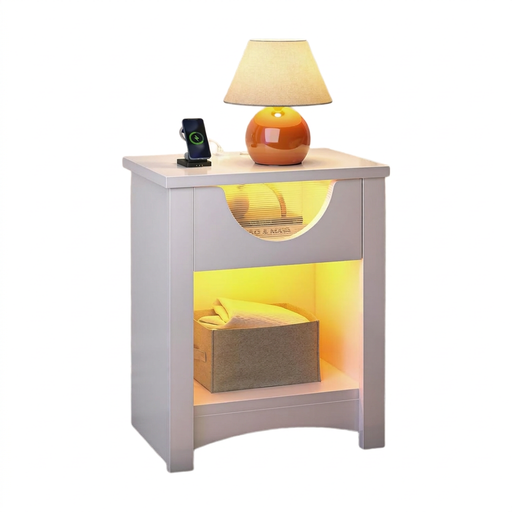 Bestier Bedside Table with Drawer USB Charging Port LED Light