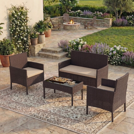 Garden Vida Kendal 4 Piece Rattan Set in Brown