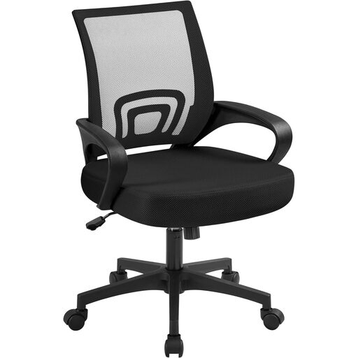 Yaheetech Ergonomic Office Chair, Mesh Desk Chair with Breathable Mesh Seat and Armrests, 360-Degree Swivel Chair, Adjustable Height, Weight Capacity up to 136kg, Black