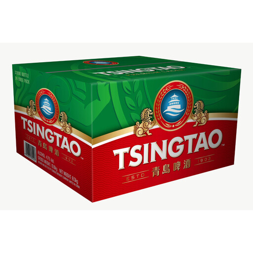 Tsingtao 啤酒，4.7% 酒精度，330 ml 玻璃瓶装 × 24