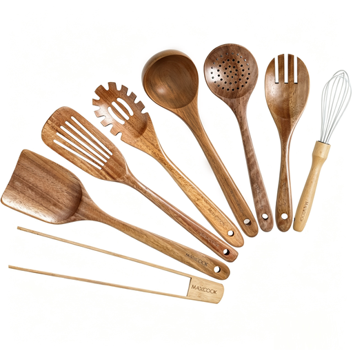 Maxcook 8-teiliges Teakholz Küchenutensilien-Set
