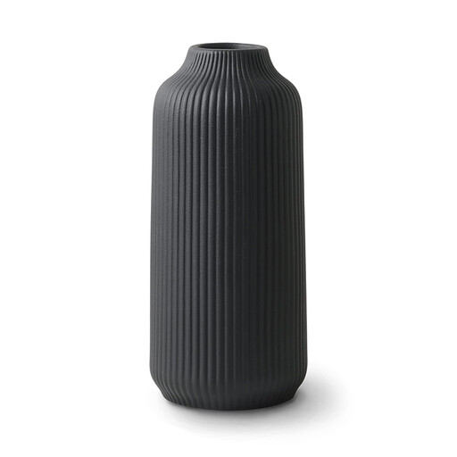 Zwarte keramische vaas met ribbels