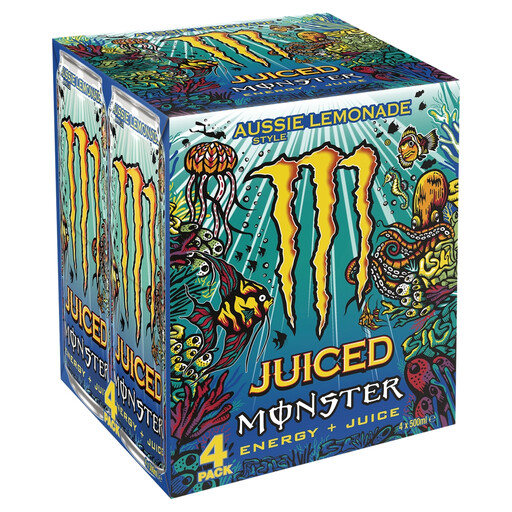 Monster Energy Aussie Style Lemonade, four 500ml cans