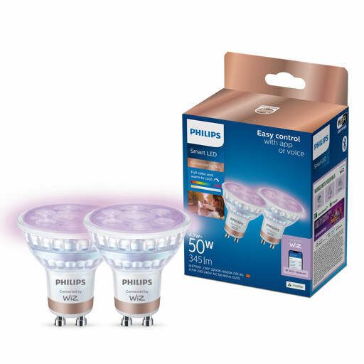 Philips Smart Light Bulb Spotlight Pin Base GU10 Full Colour & Warm/Cool Spectrum 50W 2pcs