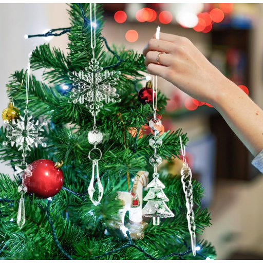 JU7CER 26 piece set of crystal Christmas tree decorations, acrylic snowflake ice column pendants, winter Christmas tree indoor/outdoor party decorations, transparent