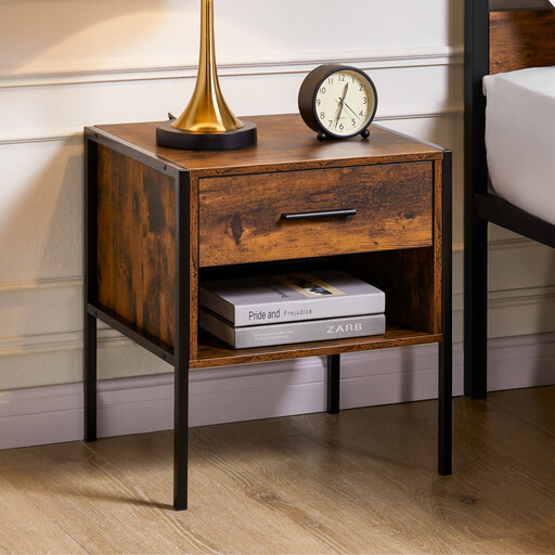 Vida Designs Bedside Brooklyn 1 Drawer Rustic Brown