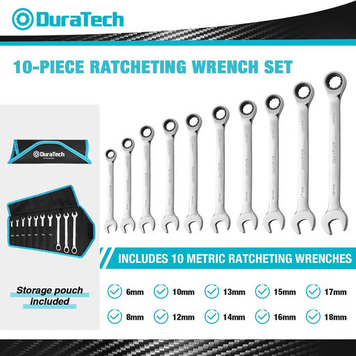 DURATECH 10-Piece Ratchet Combination Spanner Set