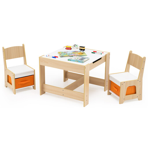 Wooden Activity Table with 2 Seats and Detachable Dual-Sided Tabletop-Natural