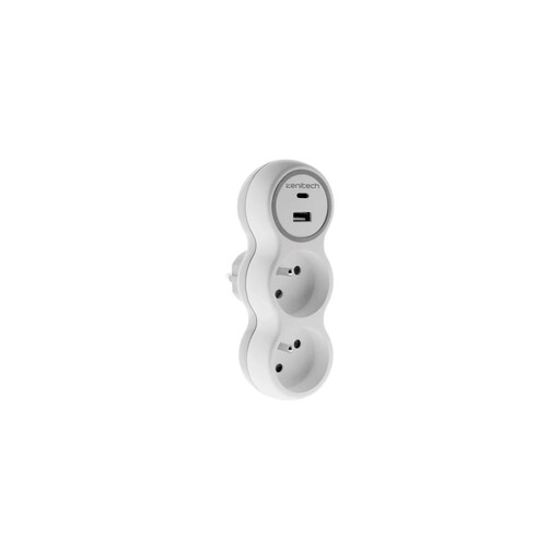 Zenitec Bolea 2 x 16A Socket Strip with 2 USB A/C Ports - White & Grey