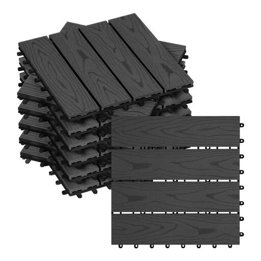 Woltu WPC Outdoor Flooring Tiles, Set of 22 for Patio & Garden, 30 x 30 cm, 2m?, Anthracite