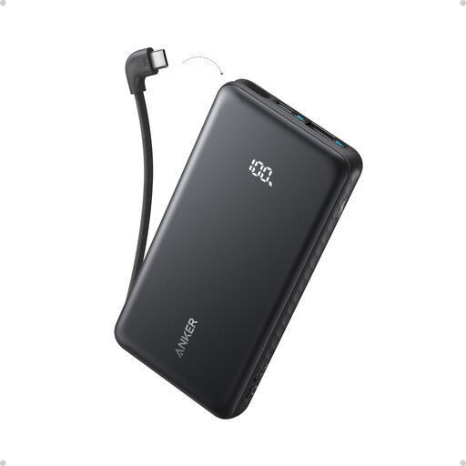 Anker Zolo Power Bank, 10,000mAh 22.5W with Built-in USB-C Cable