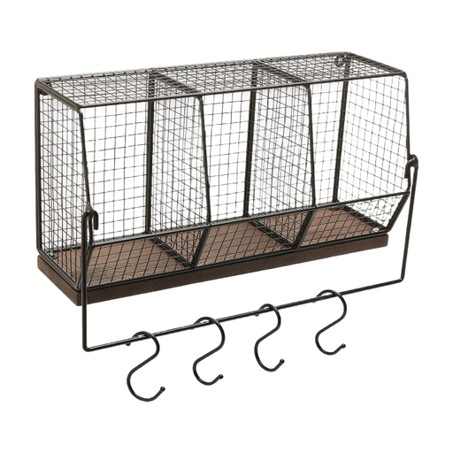 MyGift Black Metal Chicken Wire Wall Basket Storage Rack with Removable S-Hooks