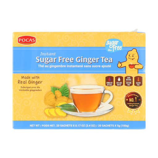 POCAS Instant Sugar Free Ginger Tea, 20 Sachets