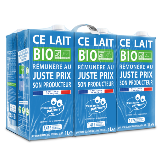 Pack C'EST QUI LE PATRON de lait demi-écrémé, 6 × 1 L