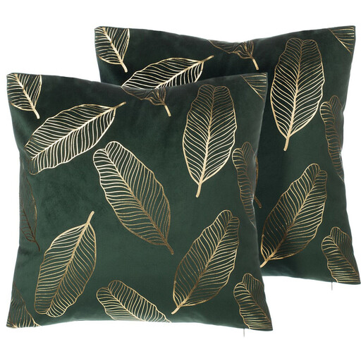 Beliani Set of 2 Velvet Cushions Leaf Pattern 45 x 45 cm Emerald Green FREESIA