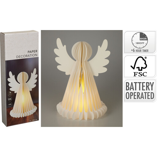 Angel Paper 38cm LED White Christmas/Weihnachten
