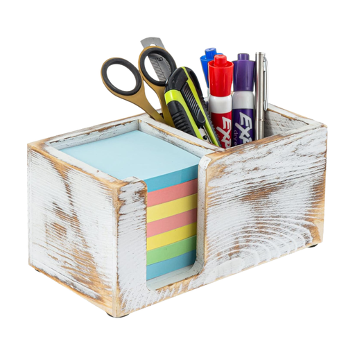 MyGift Shabby White Solid Wood Note and Pen Holder