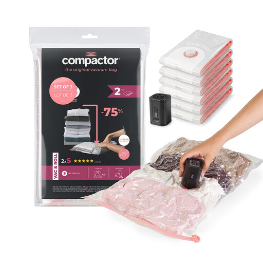 COMPACTOR Travel-Size Vacuum Sealing Bags Pack of 6 + Electric Vacuum Pump Set