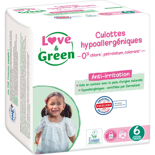 LOVE & GREEN Baby Nappy Pants Size 6 16kg+ Hypoallergenic x 26