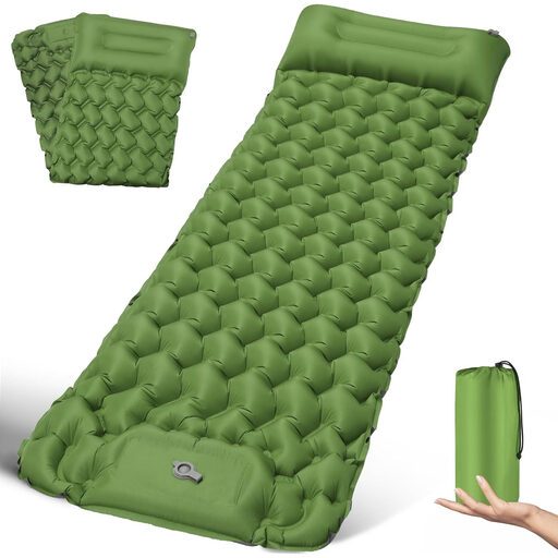 Ultralight camping air mattress with foot pump and pillow