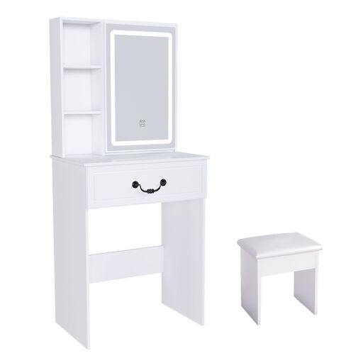 Ensemble coiffeuse moderne blanc avec miroir LED réglable