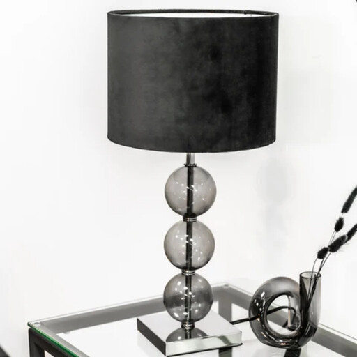 Interiors by Premier Table Lamp Mistro with black suede effect shade and chrome base with glass orbs