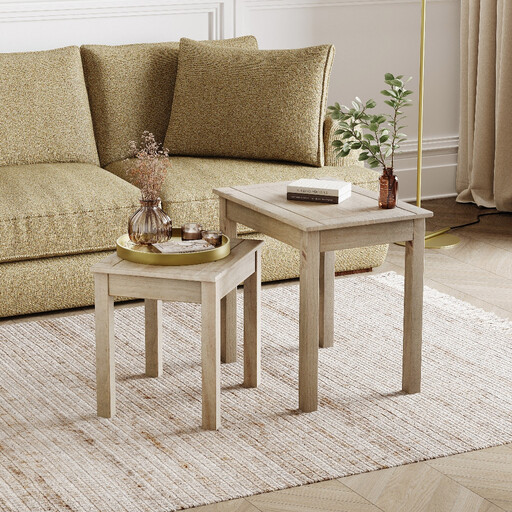 Vida Designs Side Tables Nested Panama Solid Pine Natural Oak 2pcs