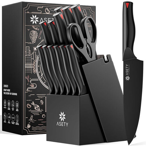 ASTEY 15pcs Kitchen Knife Set with block