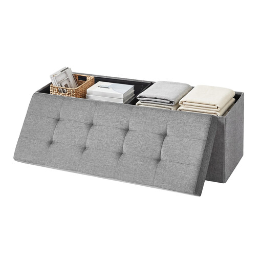 JOYFURNOS Light Grey Padded Storage Ottoman Bench