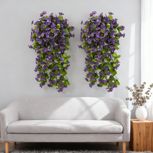 Yuejia 2PCS 30.7in/78cmArtificial Fake Hanging Flowers Plants for Outdoor Spring Summer Decoration, Faux Silk Violet Look Real Trailing Vines for Outside Home Planter Porch Patio（purple）
