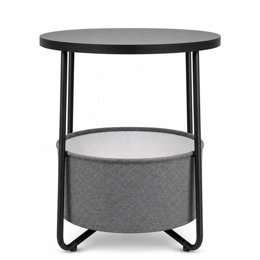 Floordirekt Luca Round Side Table with Fabric Storage Basket, black