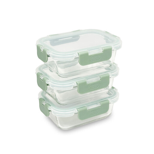 Addis Glass Food Storage Containers, 370ml, Sage, Set of 3