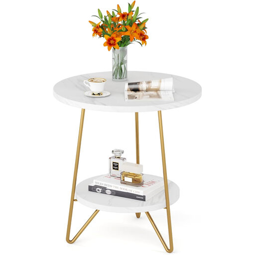 Tribesigns Faux Marble Side Table with Gold Frame