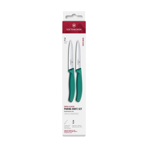 Victorinox Swiss Classic Vegetable Knife Set, 2-Piece, 10 cm, Straight/Wave, Green, Box