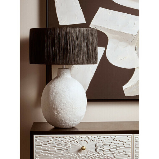 Fifty Five South Table Lamp Carta with black raffia shade and white papier mâché base