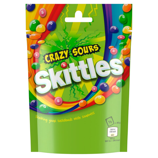Skittles Vegan Sweets Sours Flavoured Treat Bag 136g
