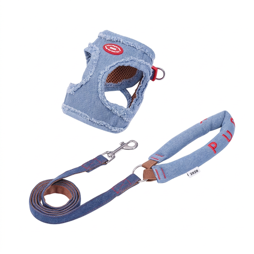 Zeze Denim Style Dog Harness and Leash Set